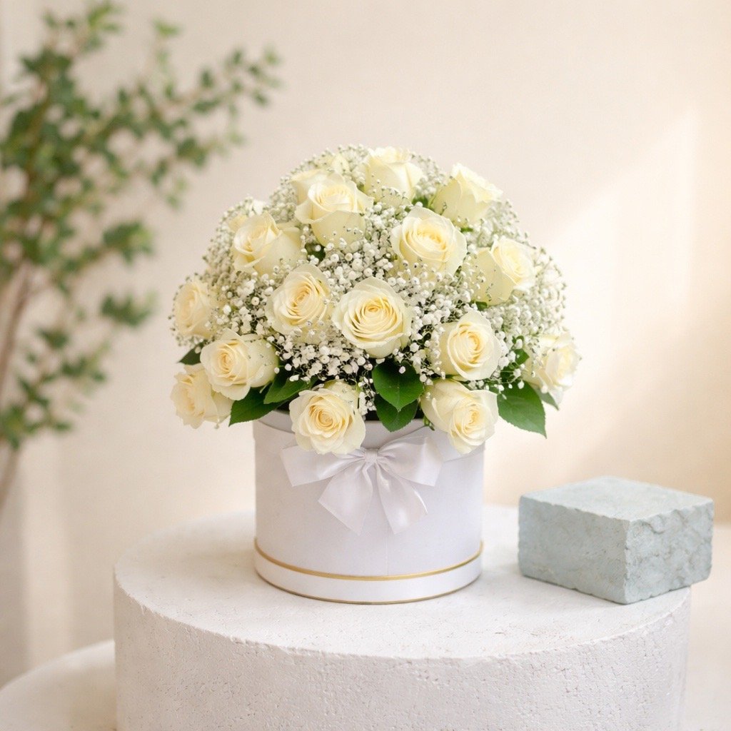 Elegant white roses box