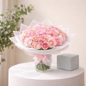 50 Pink Double Color Roses Designer Bouquet