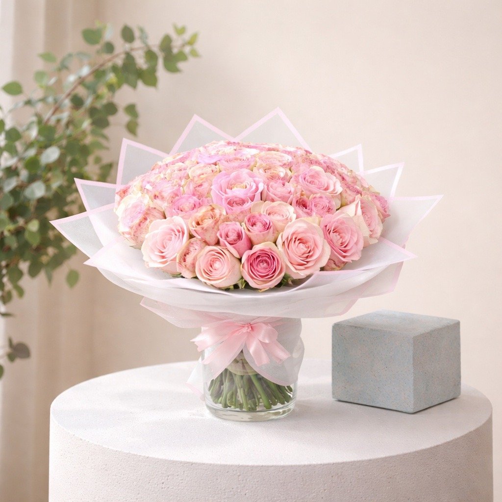 50 Pink Double Color Roses Designer Bouquet