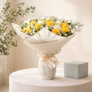 Assortment of white and yellow roses
